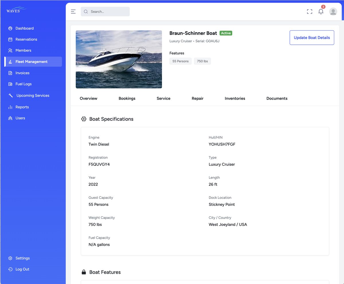 Every boat: specs, service history, documents