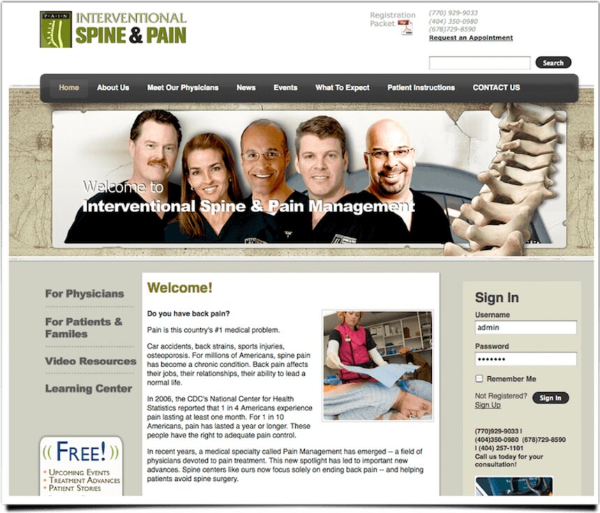 Interventional Spine & Pain website by Agenity